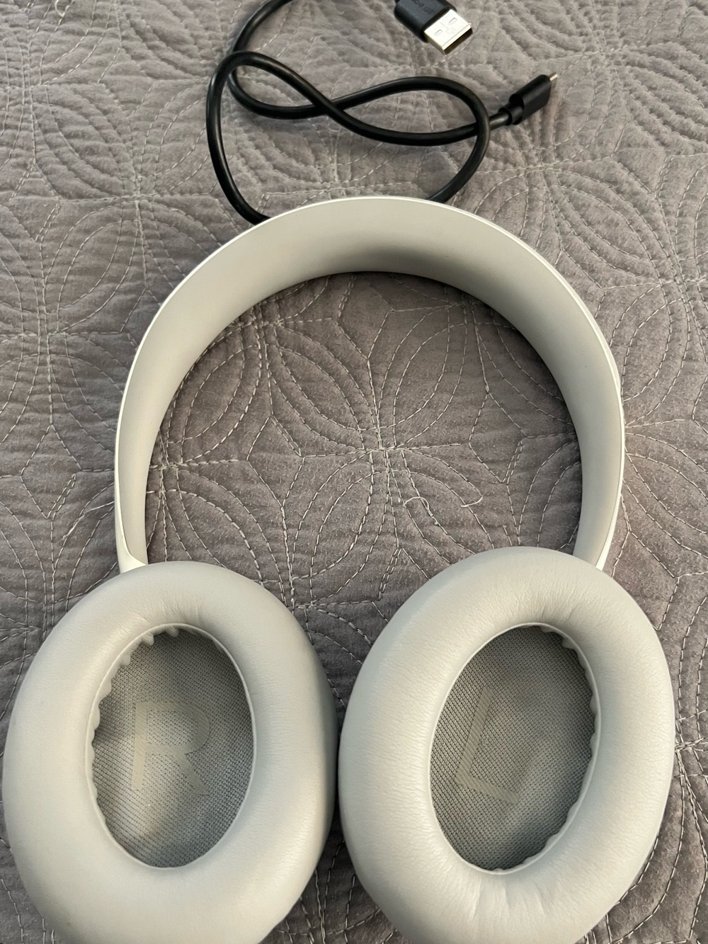 Wireless Light Gray Over-Ear Headphones with USB Charging Cable